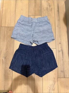 2 pair of Athleta Cabo linen shorts chambray and pinstriped